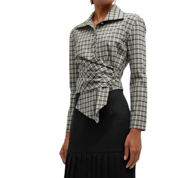 TORY BURCH Asymmetric Plaid Wrap Shirt size 0